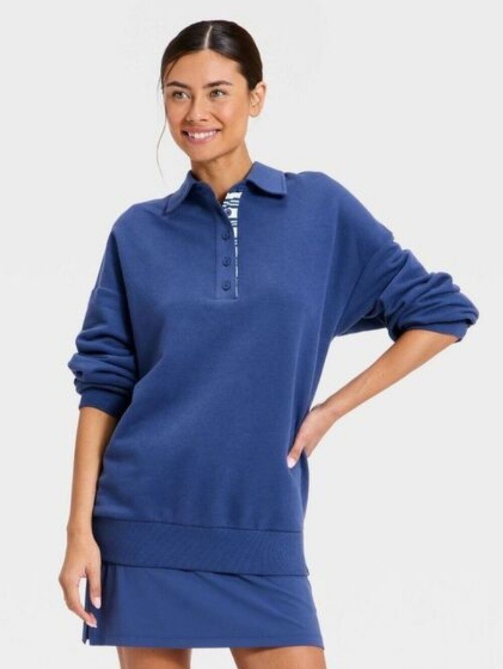 Women's French Terry Polo Sweatshirt - JoyLab Dark Blue